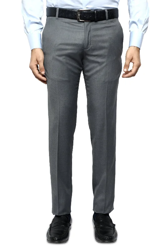 Men's Pants with Embroidered DesignsGrey Wash & Wear Slim Fit Trouser