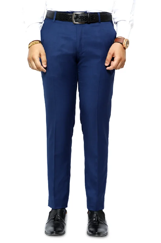 Men's Pants with Appliqué DetailsRoyal Blue Wash & Wear Slim Fit Trouser