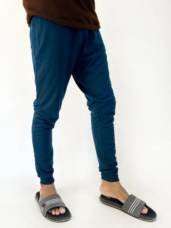 Men's Pants with Patch PocketsSea Blue Plain Jersey Trouser For Men SN MT100