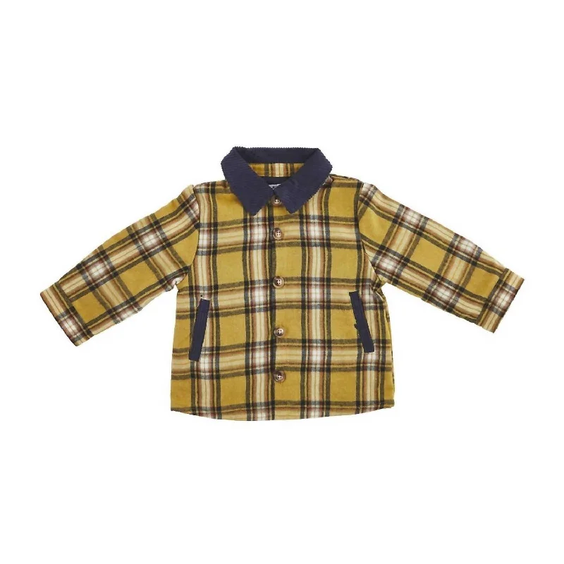 Men's Coats with Wind-Resistant FabricBoy's Plaid Shacket In Mustard