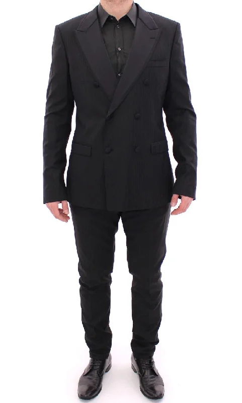 Affordable Men's Winter CoatsDolce & Gabbana Elegant  Striped Wool-Silk Blend Men's Suit