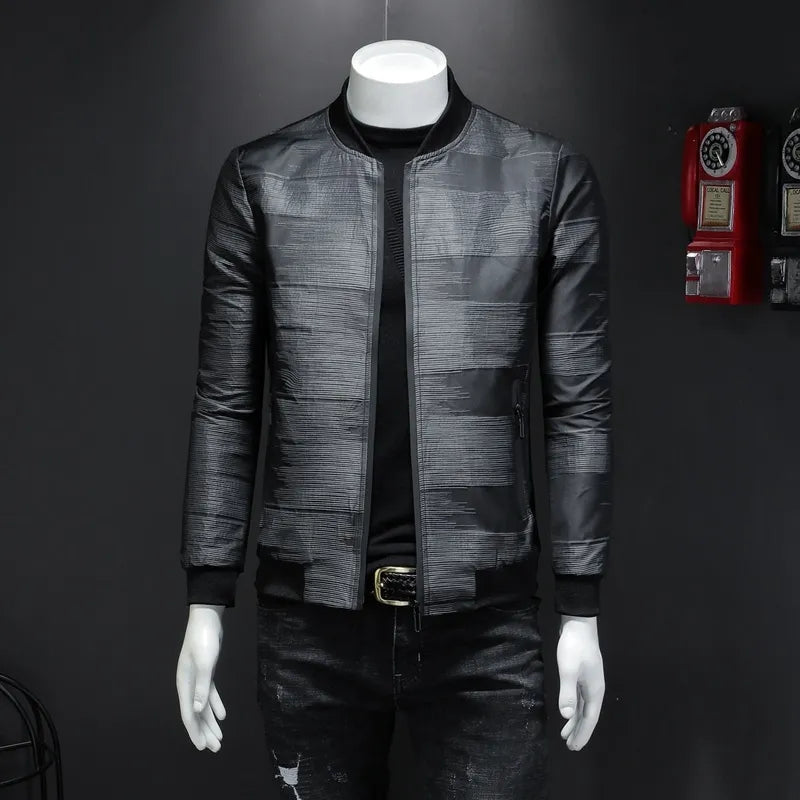 Men's Coats with Stretch FabricVintage Lattice Pattern Stand Collar Rib Sleeve Bomber Jacket for Men